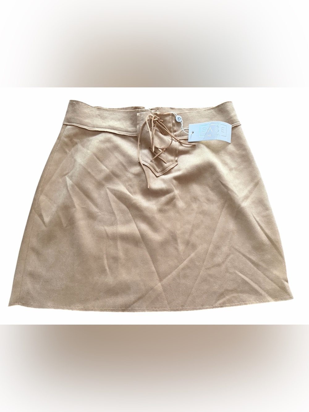 SAGE The Label Tan Faux Suede Lace-Up Front Mini Skirt NWT Size Medium